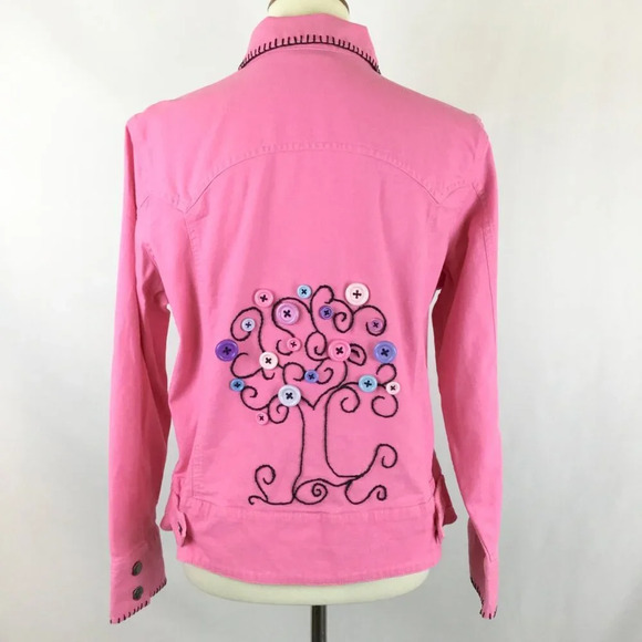 VTG Upcycled Pink Denim Jacket Hand Embroidered Western Fairycore 12 14 Y2K OOAK - Picture 4 of 7